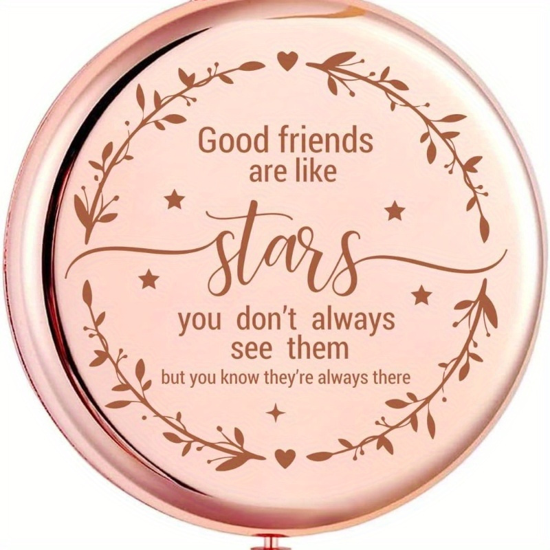 TEMU Good Are Like Stars Travel Makeup Mirror, Rose Golden Engraved Travel Pocket Cosmetic Compact Makeup Mirror Friendship Gifts For Women Sister Coworkers&hellip;