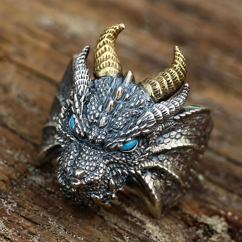 

1pc Men's Retro Dragon Head Ring With Two-color Eyes - Perfect Gift For Him