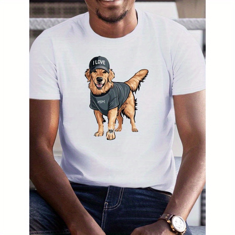 

Golden Retriever In Streetwear Graphic Print Men's Crew Neck Short Sleeve T-shirt, Fashionable Tees, Casual Comfortable Lightweight Top For Summer