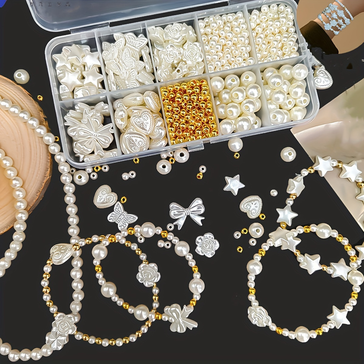 

800pcs Shimmering White Acrylic Pearl Bead Set - Polished, Loose, & Versatile For Diy Jewelry Creations, Elegant Decorative Crafts, And Fashionable Phone Chains