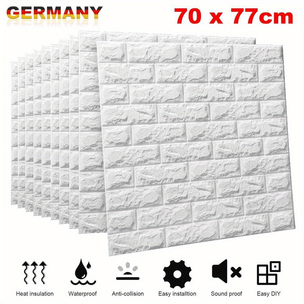 E-shop 10 Stück 3D Tapete Wandpaneele Selbstklebende Ziegel Wasserdichte Wandaufkleber 70 x 77 cm