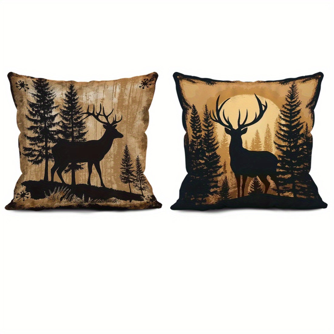 

Set Of 2 Deer Silhouette Throw Pillow Covers, Contemporary Polyester Woven Cushion Cases With Zipper Closure, Machine Washable, Fits Various Room Types - 45cm X 45cm