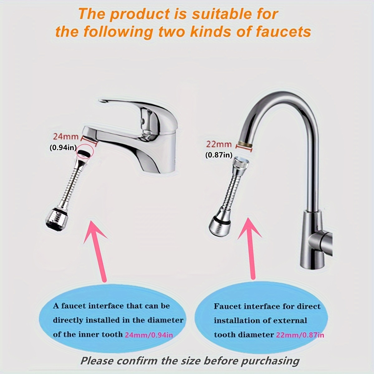 abdo Stainless Steel Kitchen Faucet Extender with Connector - Anti-Splash, Adjustable Spray Head Nozzle for Enhanced Sink Cleaning, Kitchen Faucets for Sinks