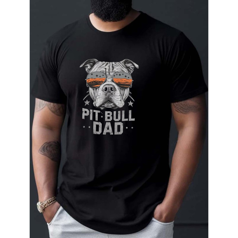 

Pitbull Dad Graphic Tee - Men's Casual Crew Neck T-shirt, Lightweight & Comfy Polyester, Summer