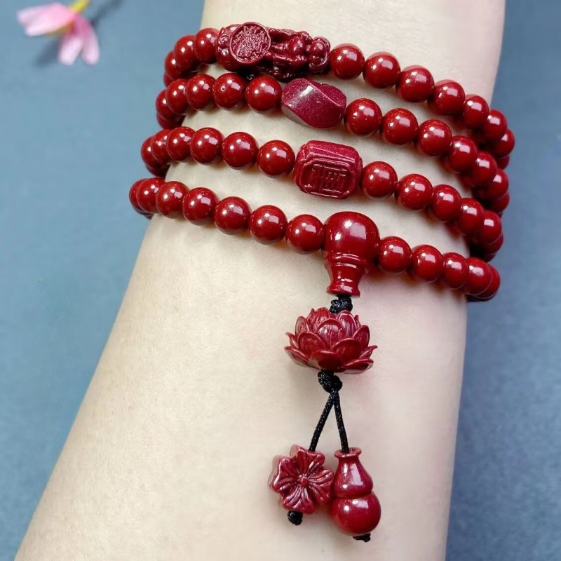 Cinnabar Bracelet with 108 Character Beads, Unisex