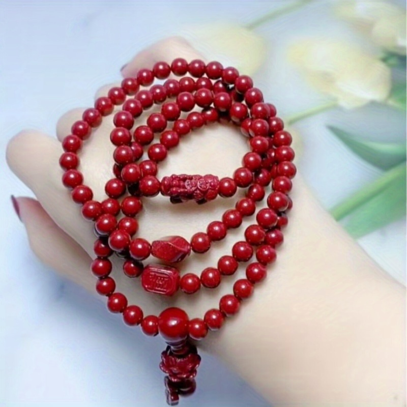 Cinnabar Bracelet with 108 Character Beads, Unisex
