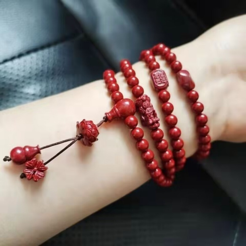 Cinnabar Bracelet with 108 Character Beads, Unisex