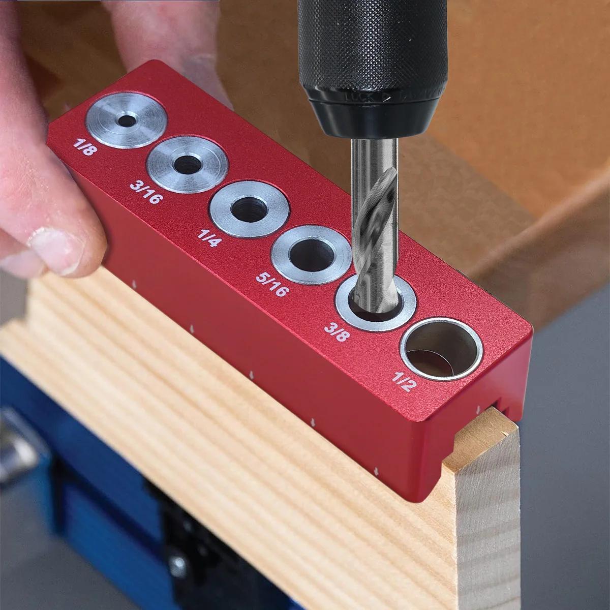 

Professional Aluminum Drilling Jig - 6-hole Precision Guide, Pocket Hole For Woodworking & Crafts