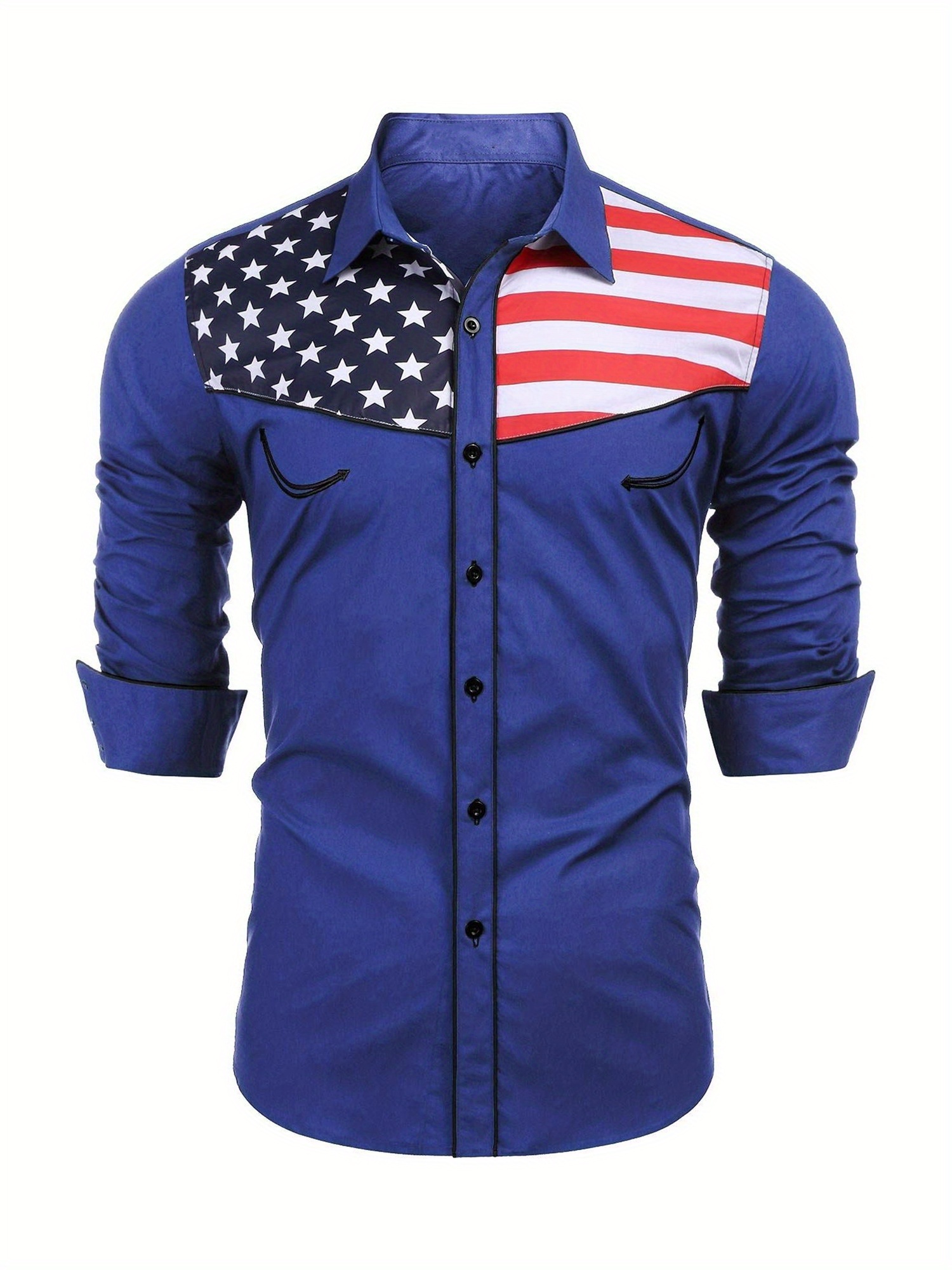 mens casual shirt american flag button shirts fit long - Temu