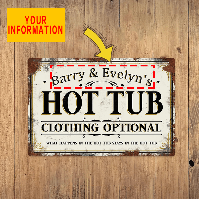 TEMU 2d Flat, Custom Name Hot Tub Sign - Vintage Retro Wall Decor, Waterproof Aluminum 8x12 Inch, Personalized Garden Accessory Gift For Hot Tub