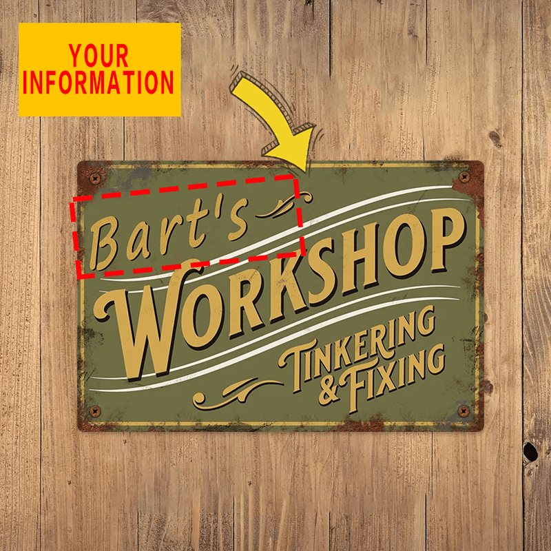 

Personalized Aluminum Workshop Sign - Customizable Text Metal Wall Art, Vintage Style Door Decor For Garage And Shed, Waterproof 1pc, 8x12 Inches