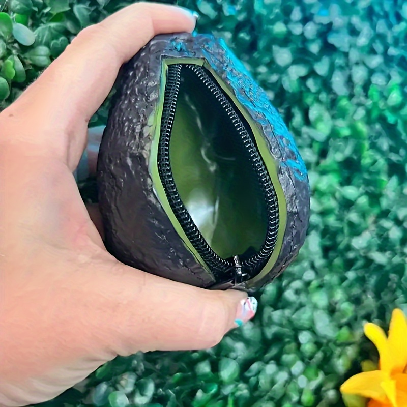 

1pc Avocado Shaped 0 Wallet Keychain, Mini Round Pvc Leather Zipper Opening And Closing, Fun And Storage Bag, Cash Bag