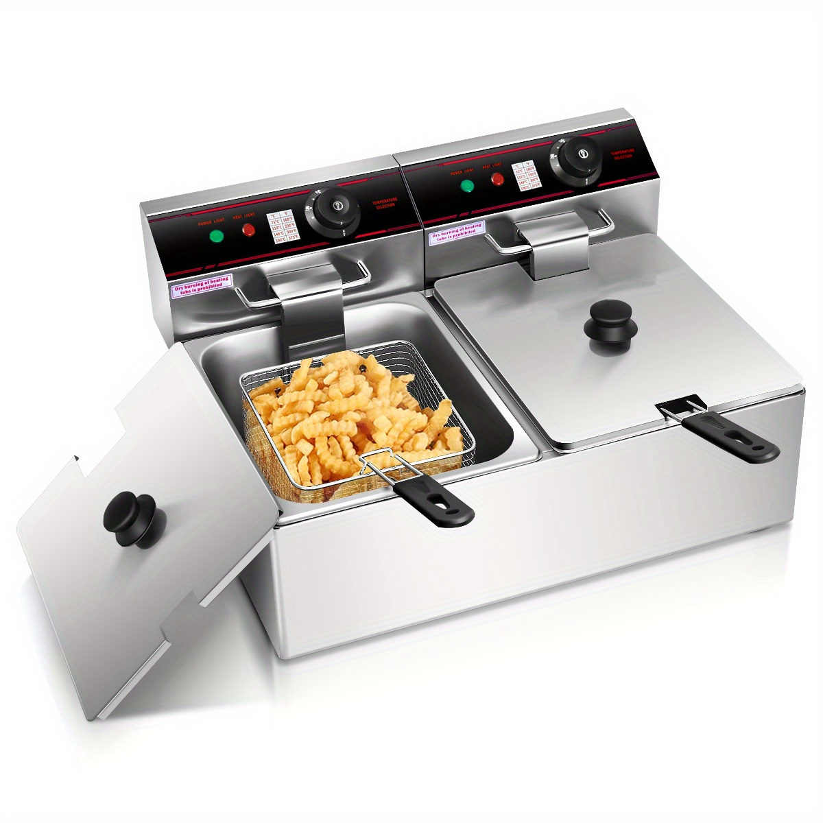 

3400w Electric Countertop Deep Fryer Dual Tank Steel Commercial