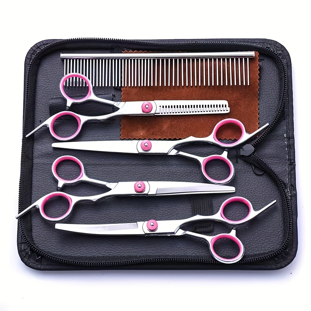 

5pcs Professional Dog Grooming Scissors Set - Stainless Steel With Safety Round Tips, & Cats