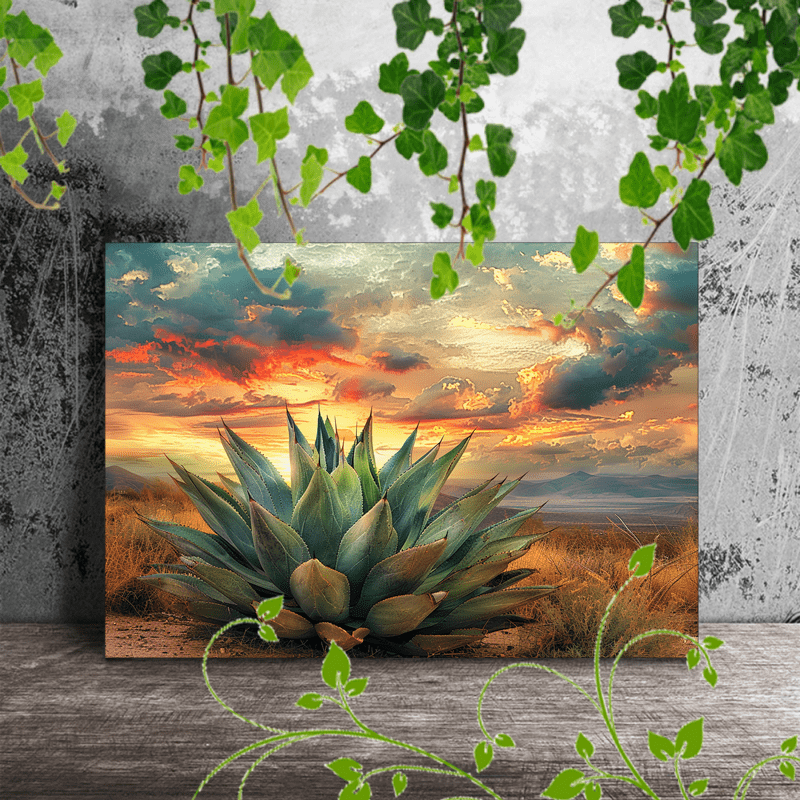 

1pc Wooden Framed Canvas Painting Artwork Very Suitable For Office Corridor Home Living Room Decoration Agave Plant, Desert Landscape,