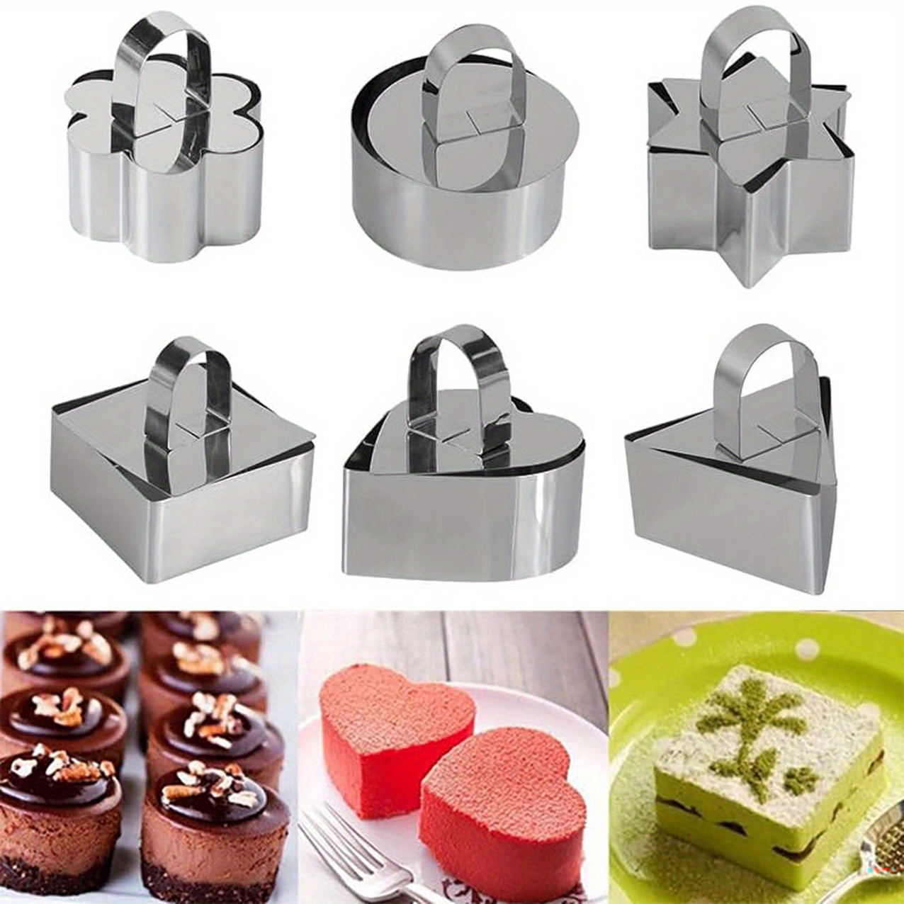 

6pcs Stainless Steel Cake Ring Set With Pushers - Mousse, Cheese & Desserts - Ideal For Halloween, Christmas, Easter, Thanksgiving, Consumable Cake Decorations