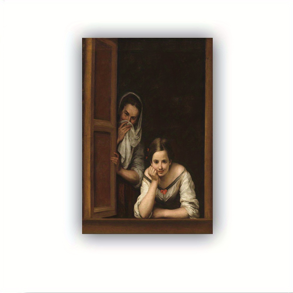 

1pc Wood Frame Wall Painting Ready To Hang Signing Of 2 Women At A Window By Bartolomé Vintage Poster For Living Room Hallway Bedroom