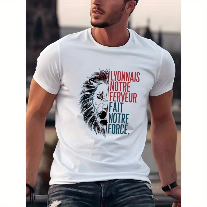 

lyonnaise renforce notre détermination de lion, t-shirt d'été à manches courtes pour homme, haut décontracté et confortable pour un