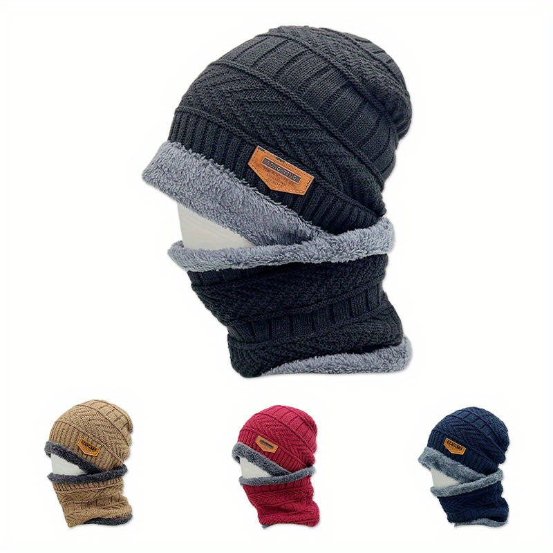 

Winter Warm Knitted Hat And Scarf Set - Sports Style Polyester Fiber, Hand Washable, Solid Color, Medium Stretch Knitted Fabric, Cozy Riding Ear Protection