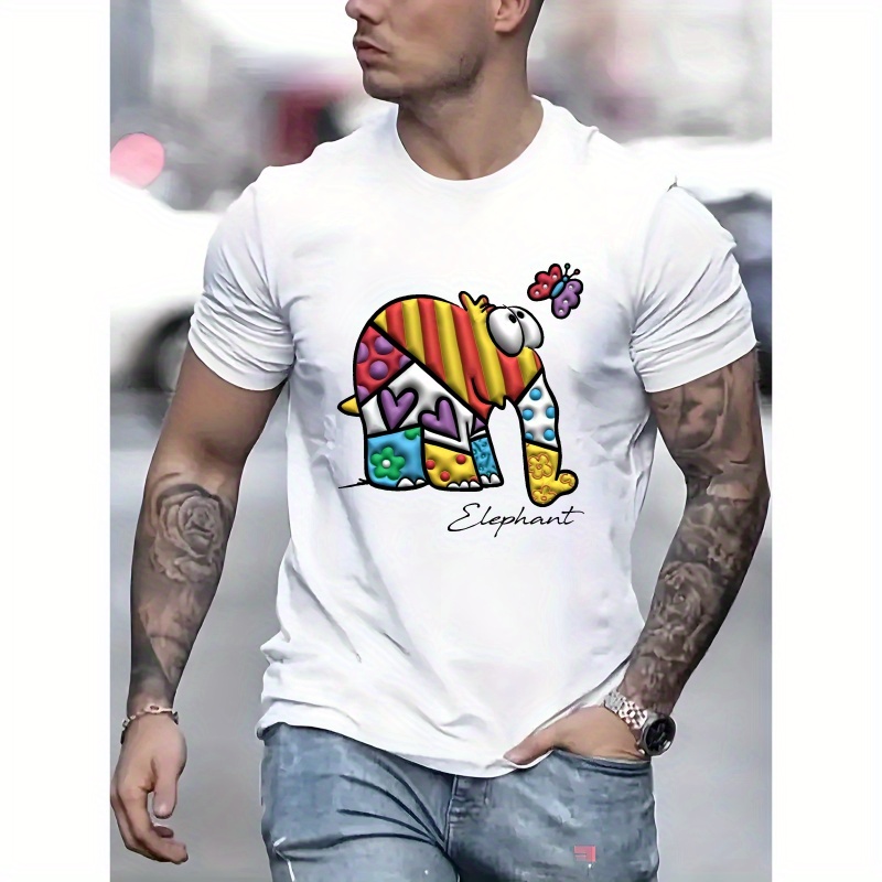 

Creative Elephant 3d Print Men's Summer Short Sleeve Crew Neck T-shirt, Breathable Polyester Fabric Tees, Casual Comfortable Lightweight Top For Outdoor Wear