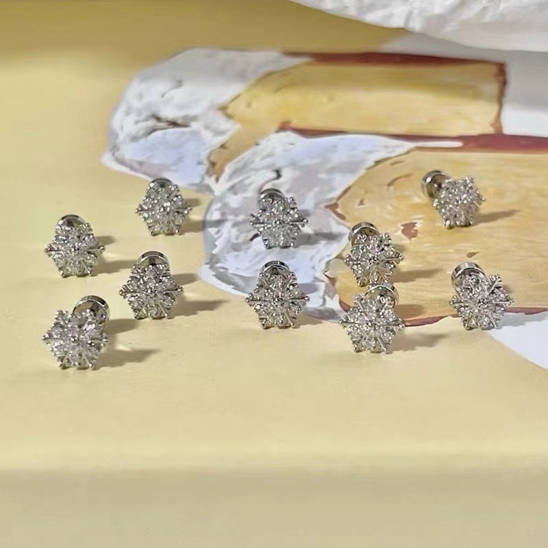 pair sparkling snowflake stud earrings titanium stainless Temu
