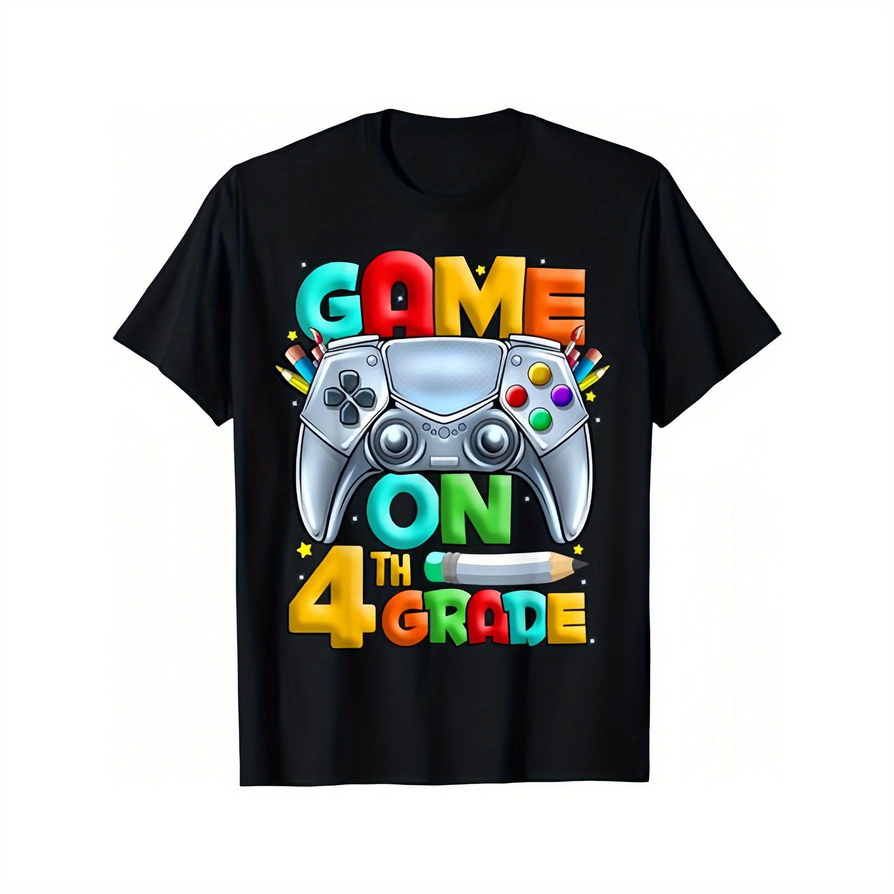 

Boy's T-shirt, Back To School Game On Tees Kids Short Sleeve Casual Tee Funny Letter & Soccer Print Loose Comfy Basic Tee Tops