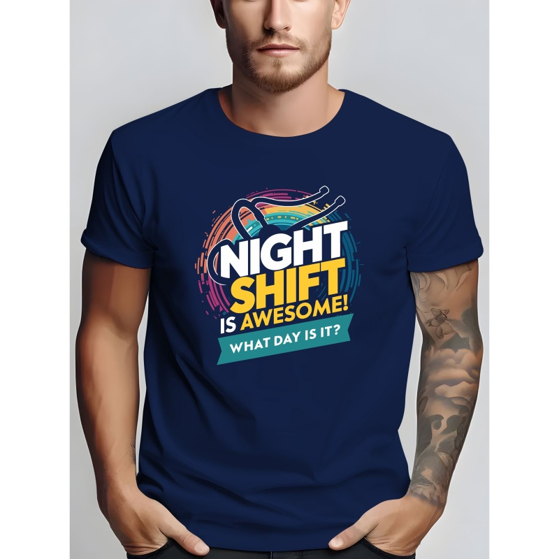 

Men's Summer Fashion T-shirt - Casual Round Neck, Short Sleeve With Trendy Letter Print, Breathable Polyester