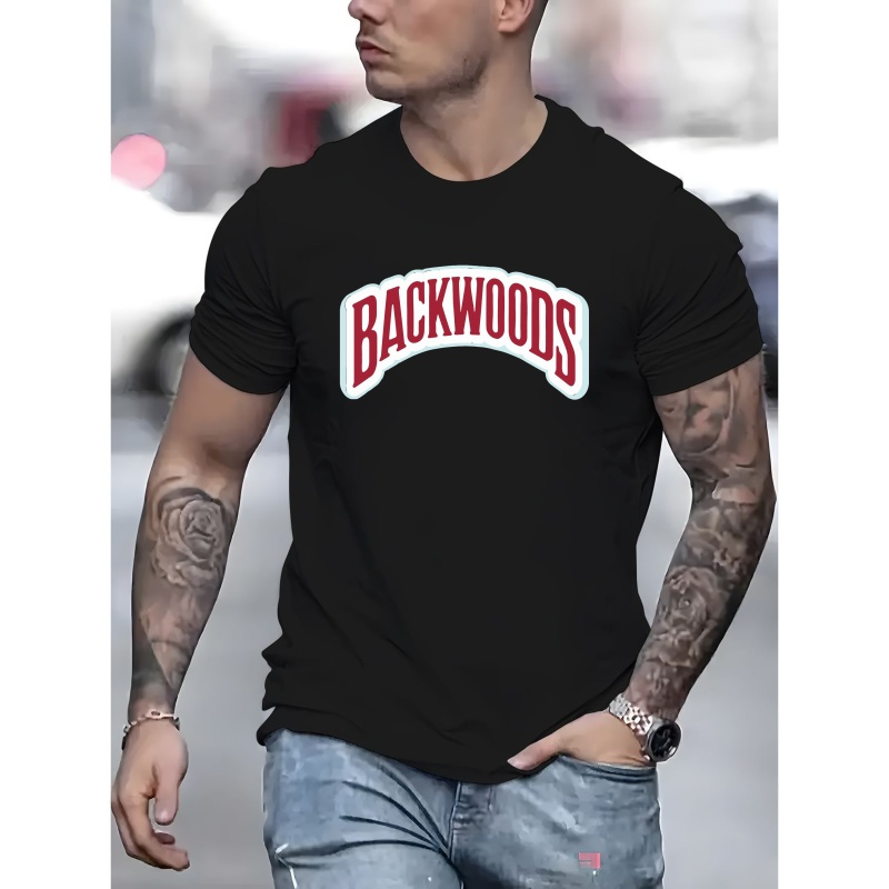 

Backwoods Print Men's Short Sleeve T-shirt, Trendy Versatile Breathable Tee For Everyday Wear