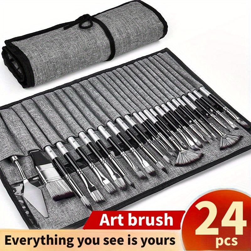 

24- Set Of Brushes, Portable Curtain Art Set, Pen , Brushes, Suitable For Gouache And Oil Brushes, Art Brushes, Painting Brushes, Art Brushes