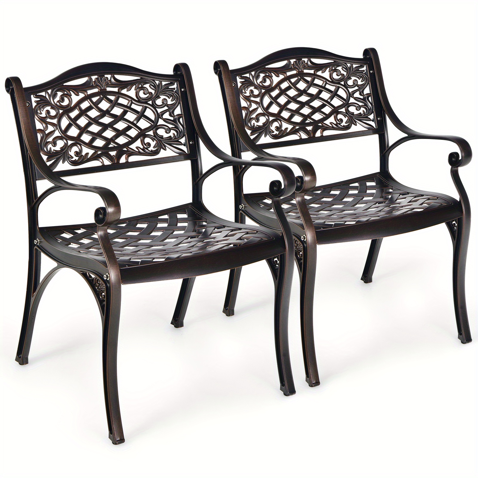 TEMU 2 chaises de bistro en aluminium moulé résistant aux intempéries avec accoudoirs pour jardin ou terrasse