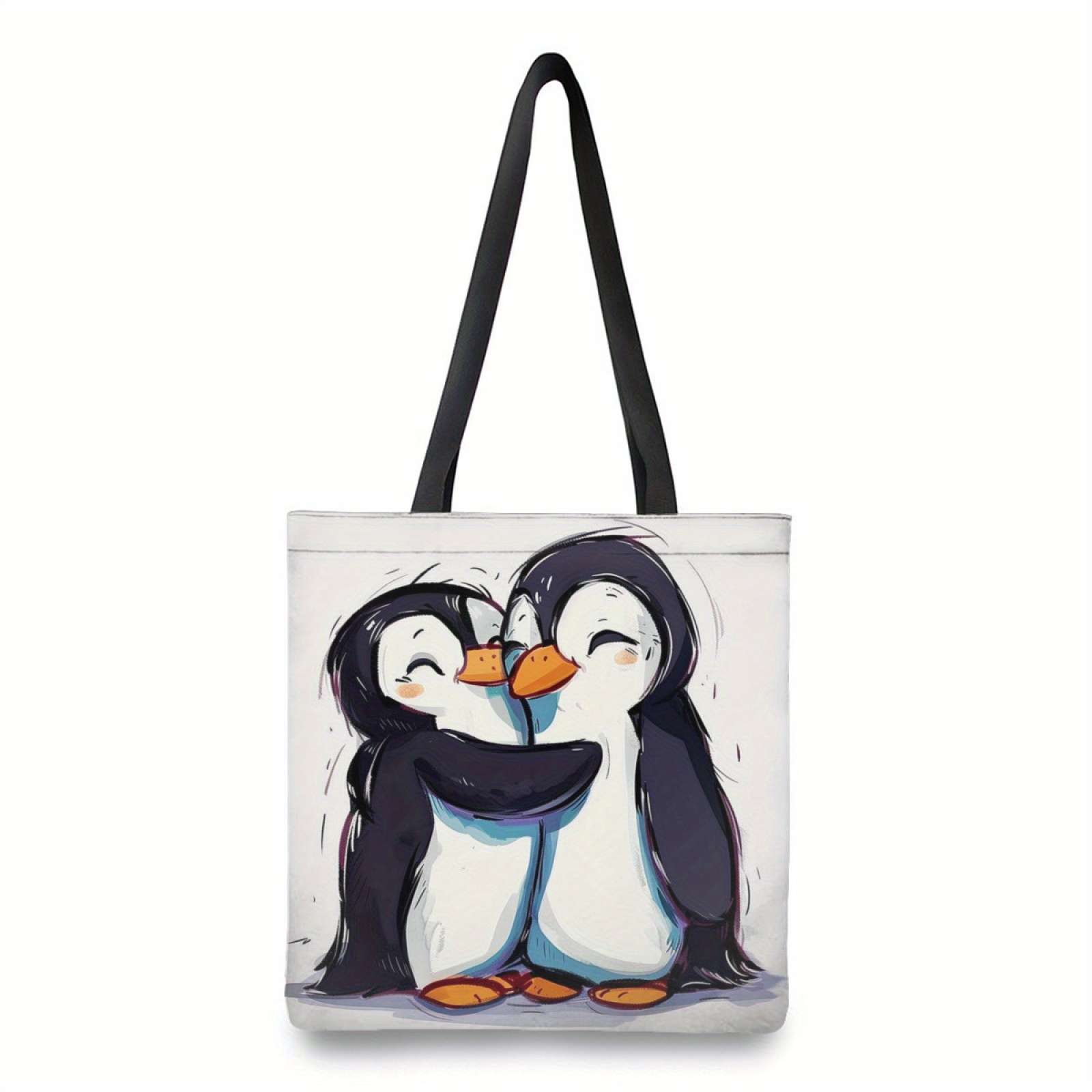 

1pc Cute Penguin Tote Bag – Adorable Animal , Polyester Fabric, Shopping, School, Or Beach – Stylish And Functional Gift Idea, Penguin Gifts