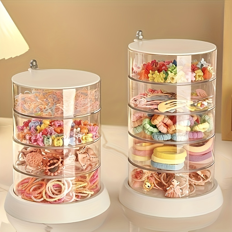 

Abs Plastic Rotating Jewelry And Hair Accessory Organizer - Multi-layer Clear Storage Carousel For Vanity