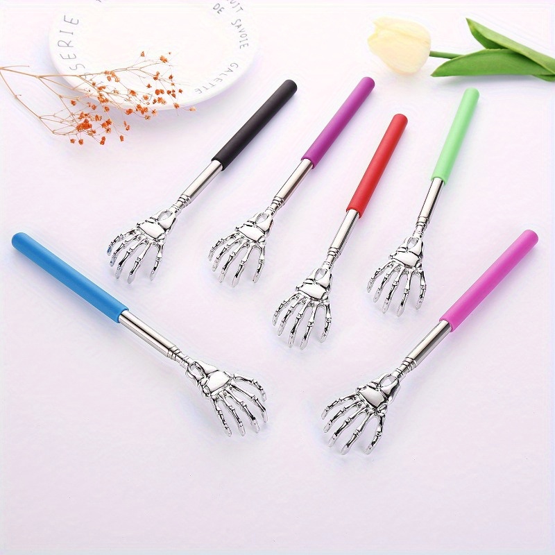 

6pcs Skeleton Hand Back Scratcher Set - Extendable Stainless Steel Massagers With Comfort Grips For Easy Itch , Perfect Home Wellness Essentials