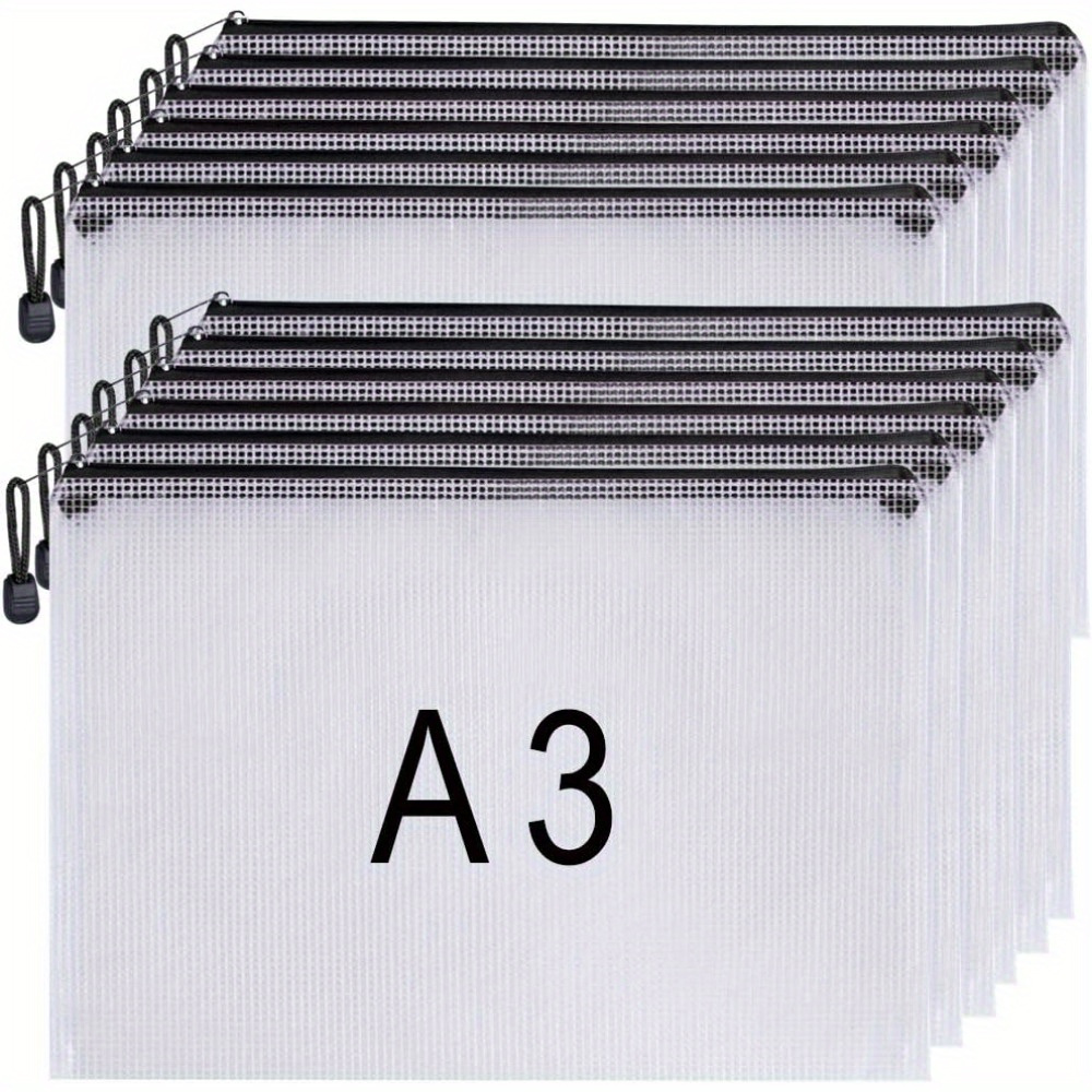 TEMU Plastic Wallets A3 Folder A3 Zip Wallets Large Ziplock Plastic Document Folders, ( 12pcs)