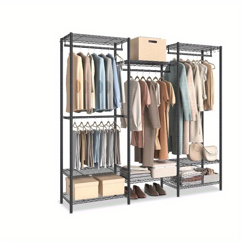 

Portable Closet Heavy Duty Clothes Rack, Freestanding Closet Organizer, Metal Garment Rack With Adjustable , Hanging Rods, Hooks, Dividable