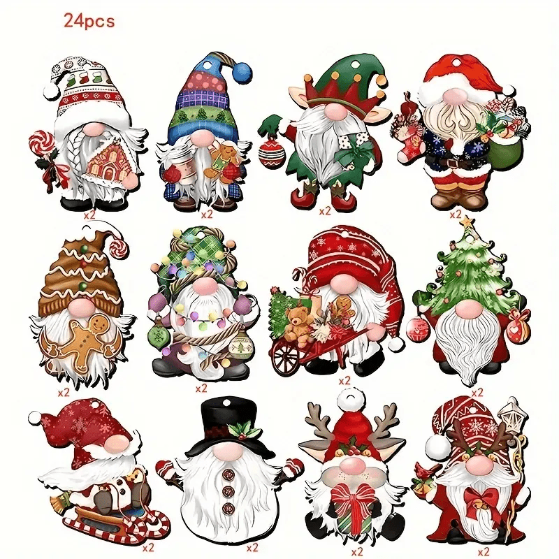 

24pcs Christmas Dwarf Ornaments, Christmas Hanging Decoration, Christmas Tree Wood Decorations For Indoor Home, Christmas Wood Tag Xmas Party Supplies