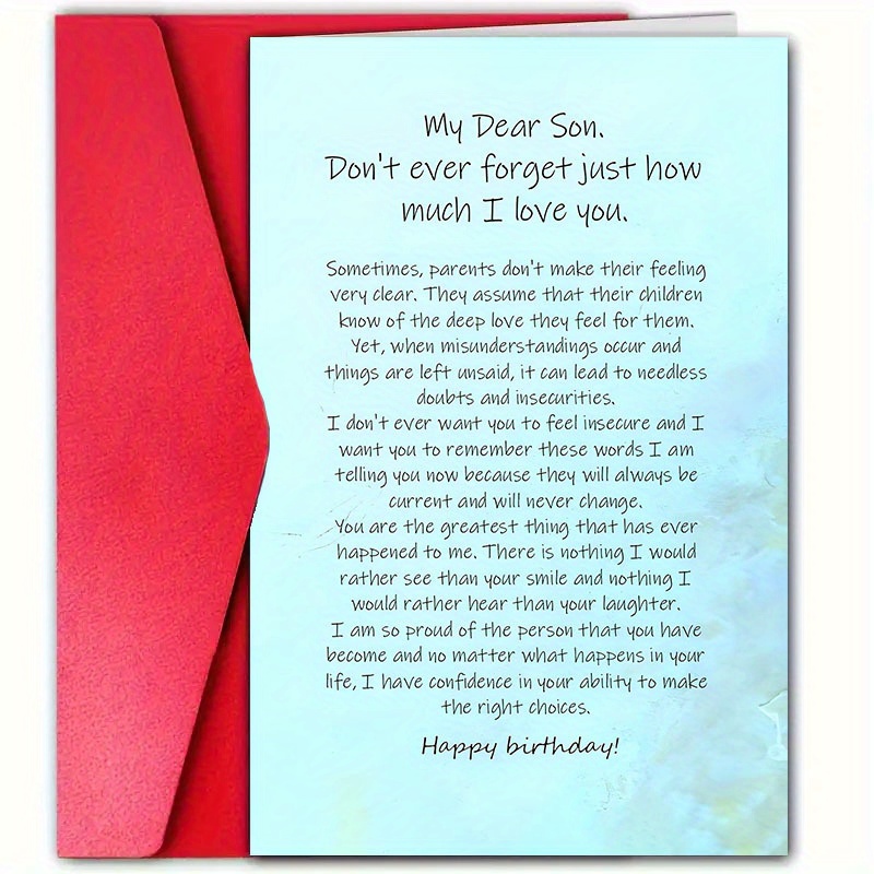 

Birthday Greeting Card For Son From Parents With Envelope - High-quality Paper, Affectionate And Inspirational Message, Perfect For Sons, Celebration Of Love And Appreciation - 1pc 12cm X 18cm