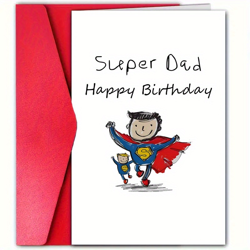 

Super Dad Happy Birthday Greeting Card With Envelope For Father - 1pc 4.7x7.1inch Paper Card, Ideal For Dad's Birthday Celebration, Funny & Cute Design, Perfect For Fathers & Stepfathers