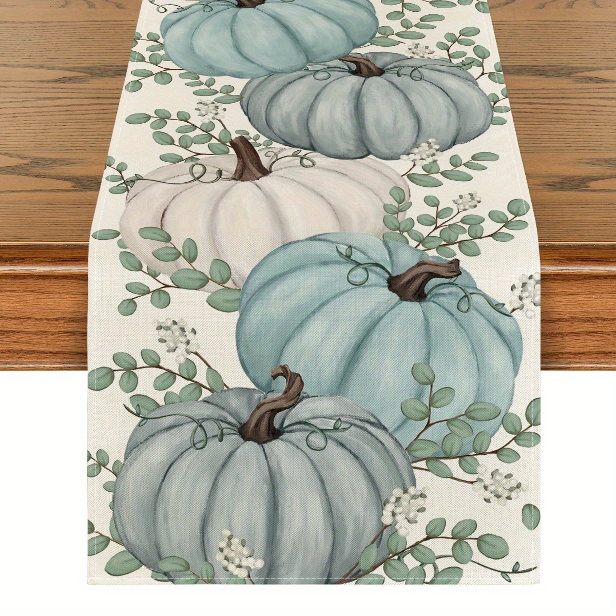 

Sm:)e Pumpkins Eucalyptus Leaves Fall 1pc Table Runner 13x72 Inch And 4pc Place Mats 12x18 Inch, Autumn Thanksgiving Kitchen Dining Table Funky Home Decoration For Home Party Funky Home Decor