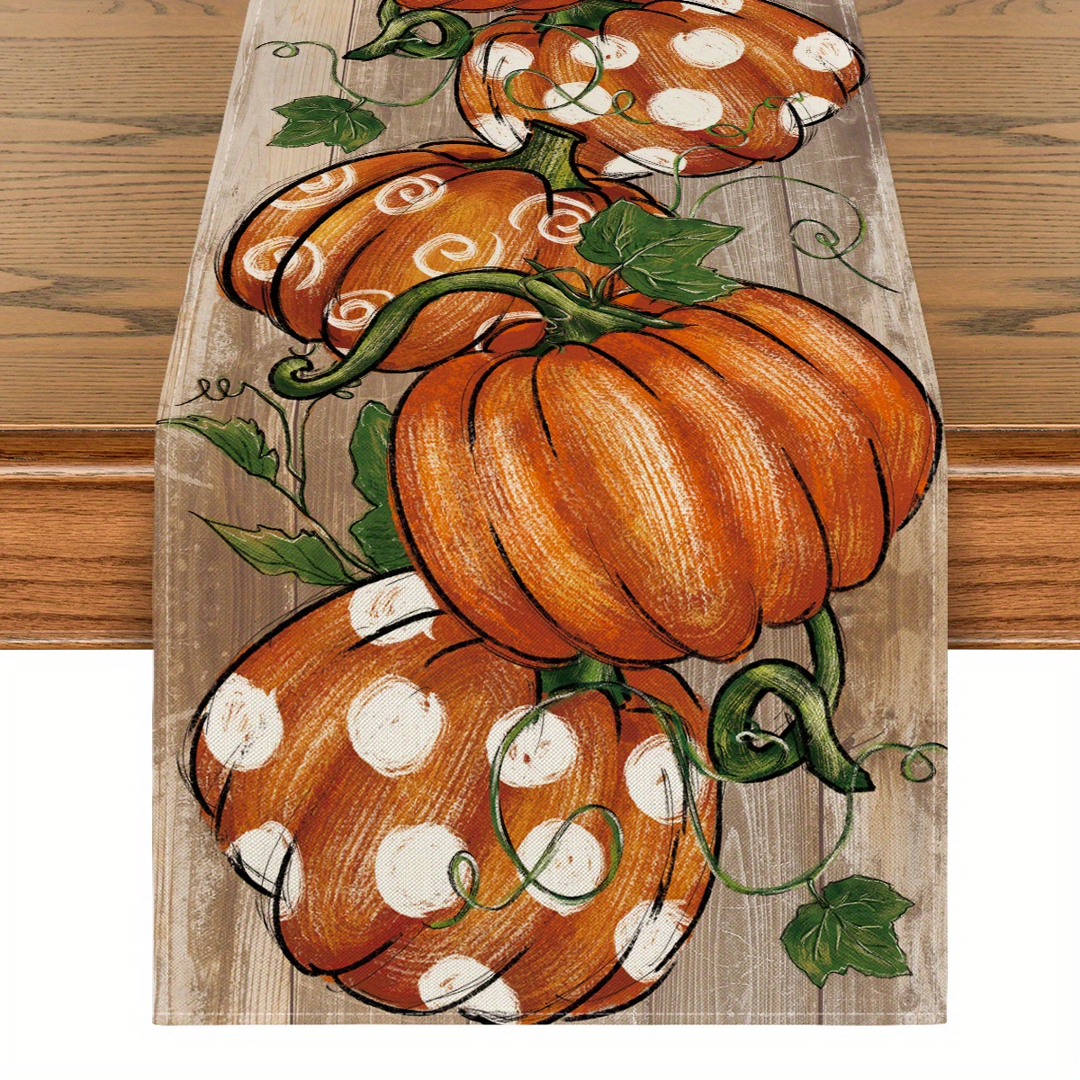 

Sm:)e Polka Dot Pumpkins Vine Fall 1pc Table Runner 13x72 Inch And 4pc Place Mats 12x18 Inch, Seasonal Autumn Thanksgiving Kitchen Dining Table Funky Home Decor For Home Party Funky Home Decoration