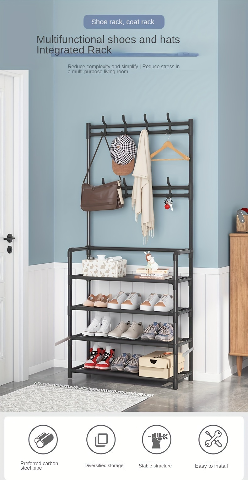   entryway storage solution stylish coat rack shoe organizer bench with hooks space saving multi purpose hall tree for shoes clothes hats bags umbrellas home accessories details 0