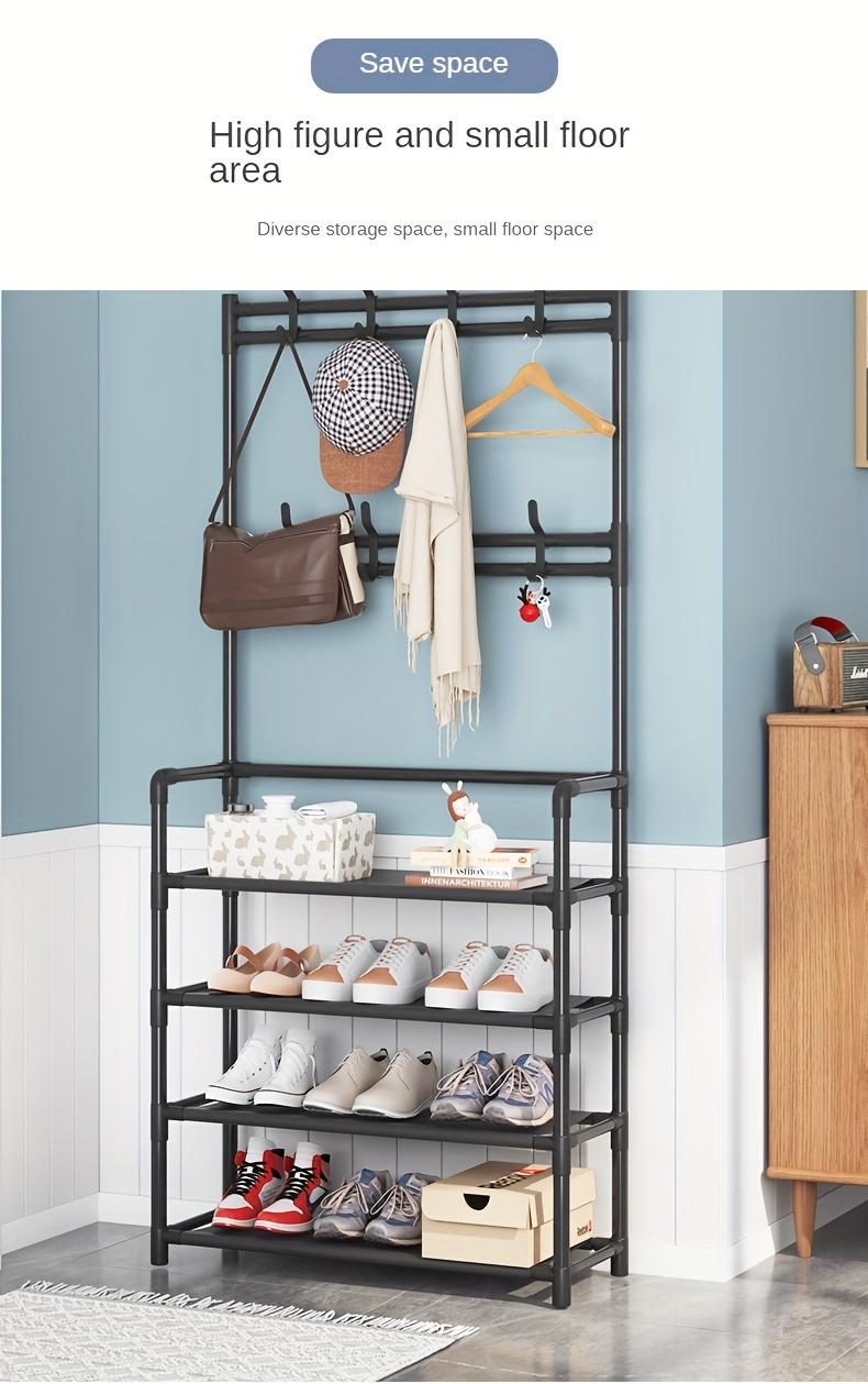   entryway storage solution stylish coat rack shoe organizer bench with hooks space saving multi purpose hall tree for shoes clothes hats bags umbrellas home accessories details 2