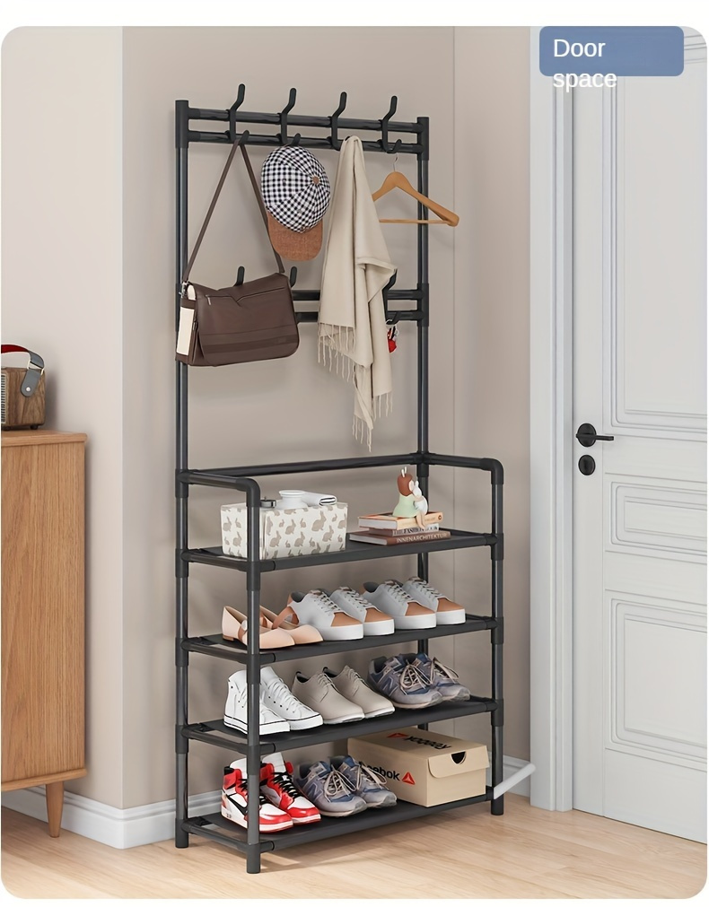   entryway storage solution stylish coat rack shoe organizer bench with hooks space saving multi purpose hall tree for shoes clothes hats bags umbrellas home accessories details 8