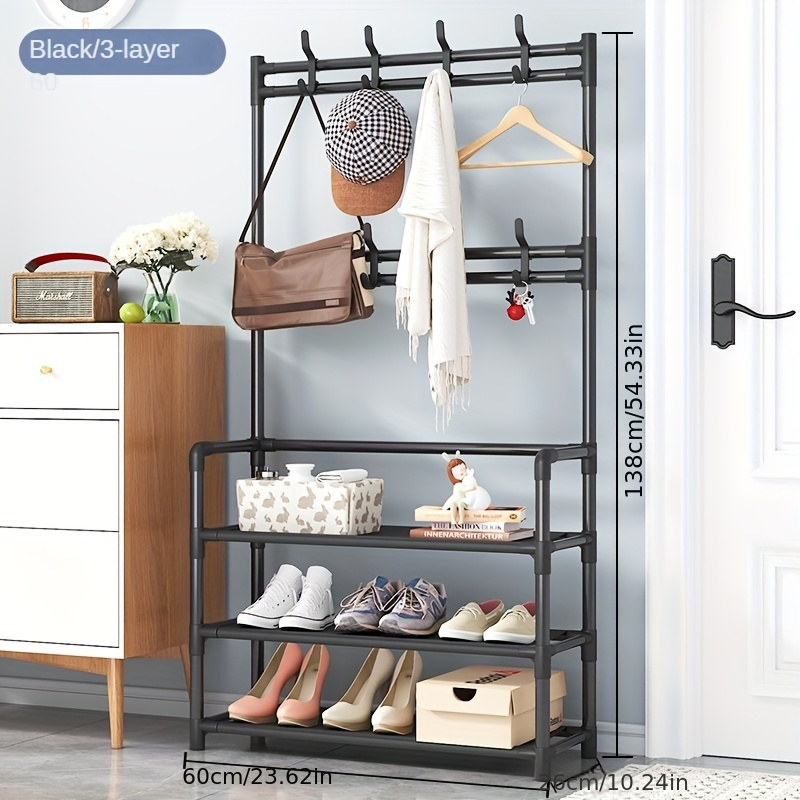   entryway storage solution stylish coat rack shoe organizer bench with hooks space saving multi purpose hall tree for shoes clothes hats bags umbrellas home accessories details 12