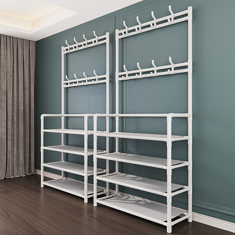   entryway storage solution stylish coat rack shoe organizer bench with hooks space saving multi purpose hall tree for shoes clothes hats bags umbrellas home accessories details 15