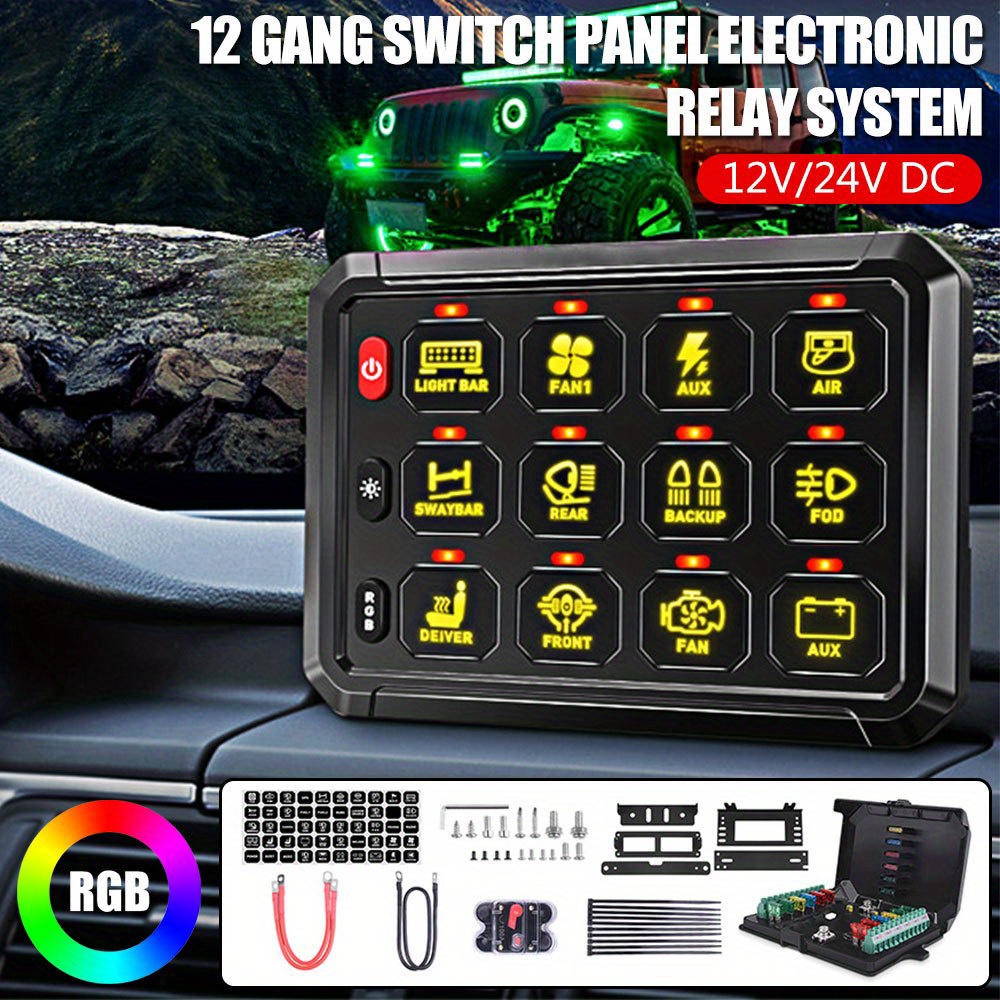 

Rgb Led Switch Panel 12 Gang Electronic Relay System For Off-road Truck Suv 12v-24v