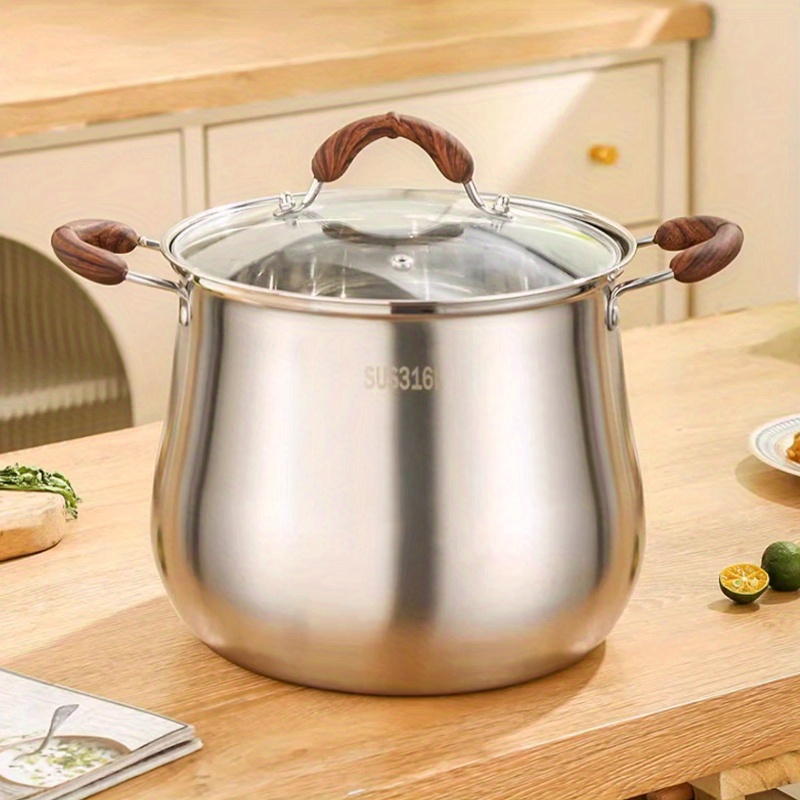 1pc multifunctional stainless steel soup pot with lid high temperature resistant thickened bottom for   ideal for soups and   essential kitchenware for   details 4