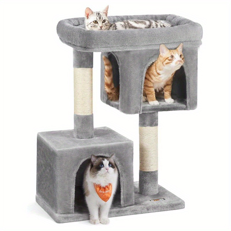 

Cat Tree, 33. 1-inch Cat Tower, L, Cat Condo For Large Cats Up To 16 Lb, Large Cat Perch, 2 Cat Caves, Scratching Post, Light Gray