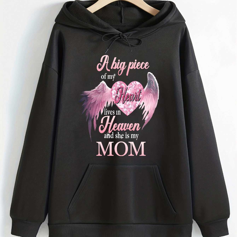 

Plus Size Mom Print Kangaroo Pocket Hoodie, Casual Long Sleeve Drawstring Hoodies Sweatshirt For Spring & Fall, Women's Plus Size Clothing