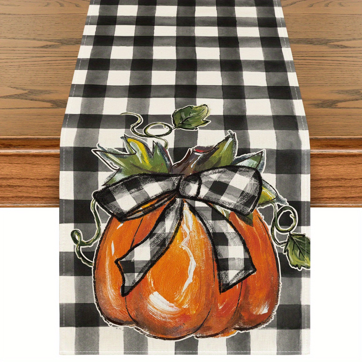 

Sm:)e Buffalo Plaid Pumpkin Bowknot Fall 1pc Table Runner 13x72 Inch And 4pc Place Mats 12x18 Inch, Seasonal Autumn Harvest Holiday Kitchen Dining Table Funky Home Decor For Home Party 13x72 Inch